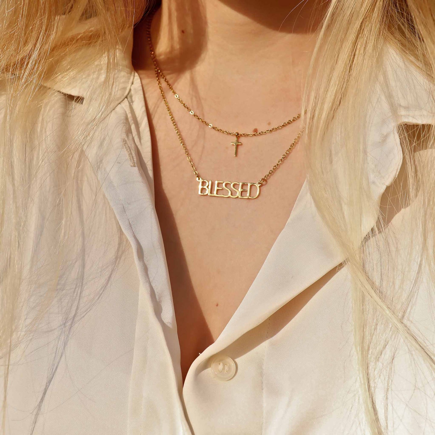 Stainless Steel "Blessed" Layered Cross Necklace