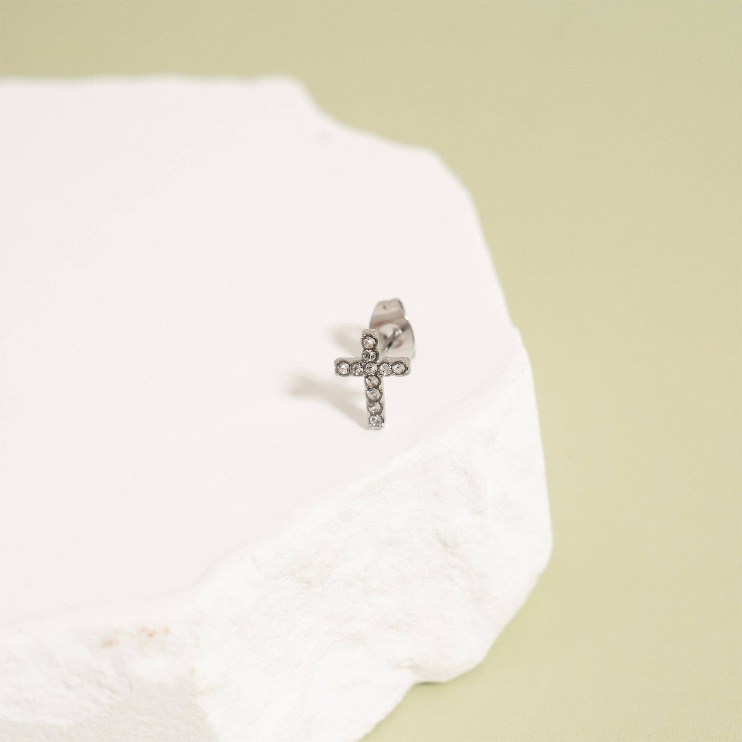 18K Gold PVD Stainless Steel Stone Cross Earrings