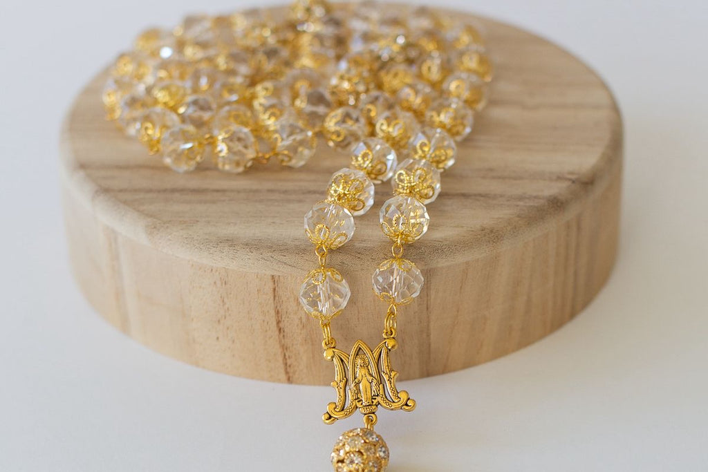 Elegant Crystal Rosary – “M” of Mary & Large Beads