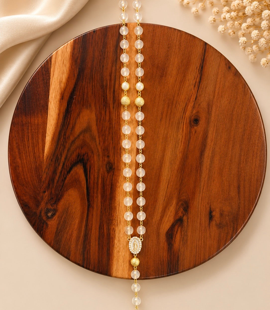 Our Lady of Guadalupe Rosary, White Star Beads Inspired by Mary's Mantle