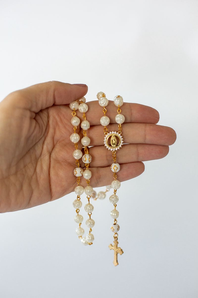 Guadalupe Devotion Rosary – White Blooms