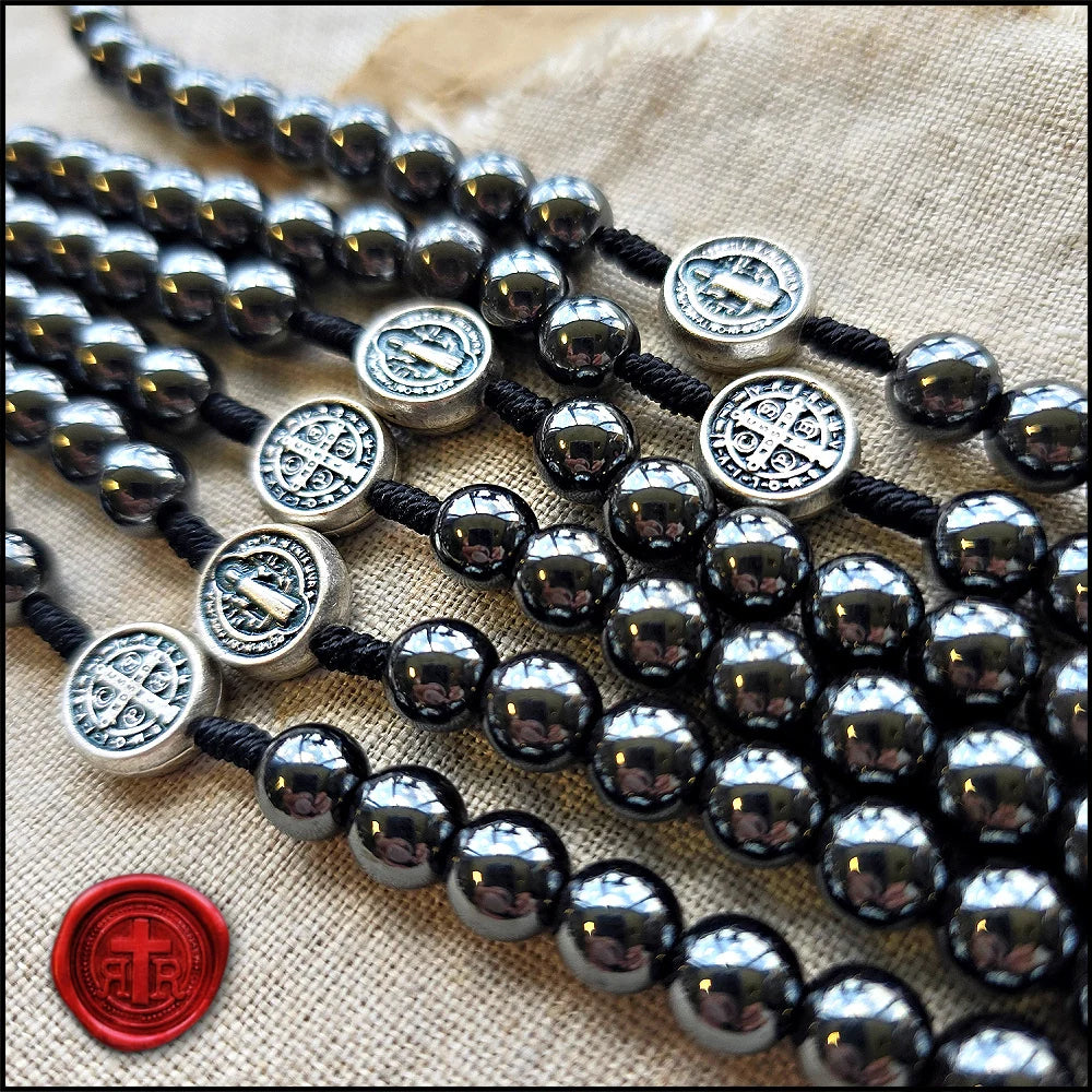 Hematite St. Benedict Rosary - Dark Glossy Beads that feel so Comfortable
