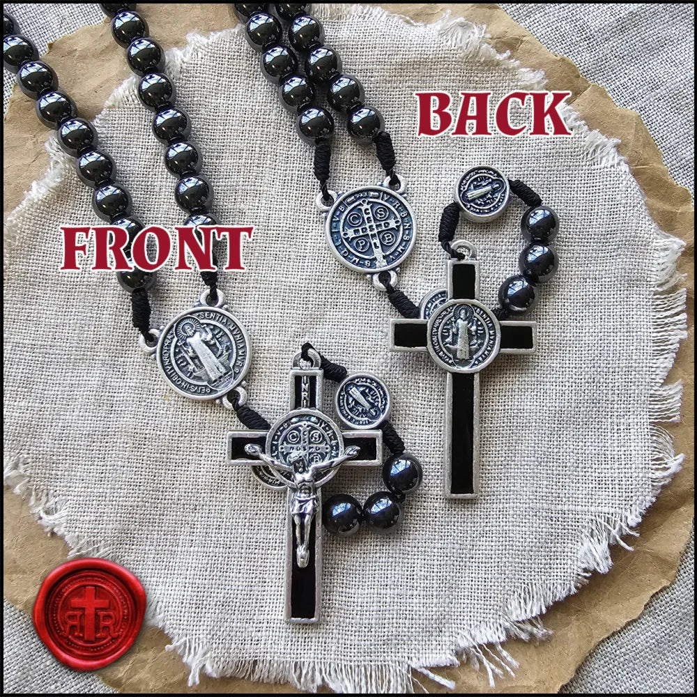 Hematite St. Benedict Rosary - Dark Glossy Beads that feel so Comfortable