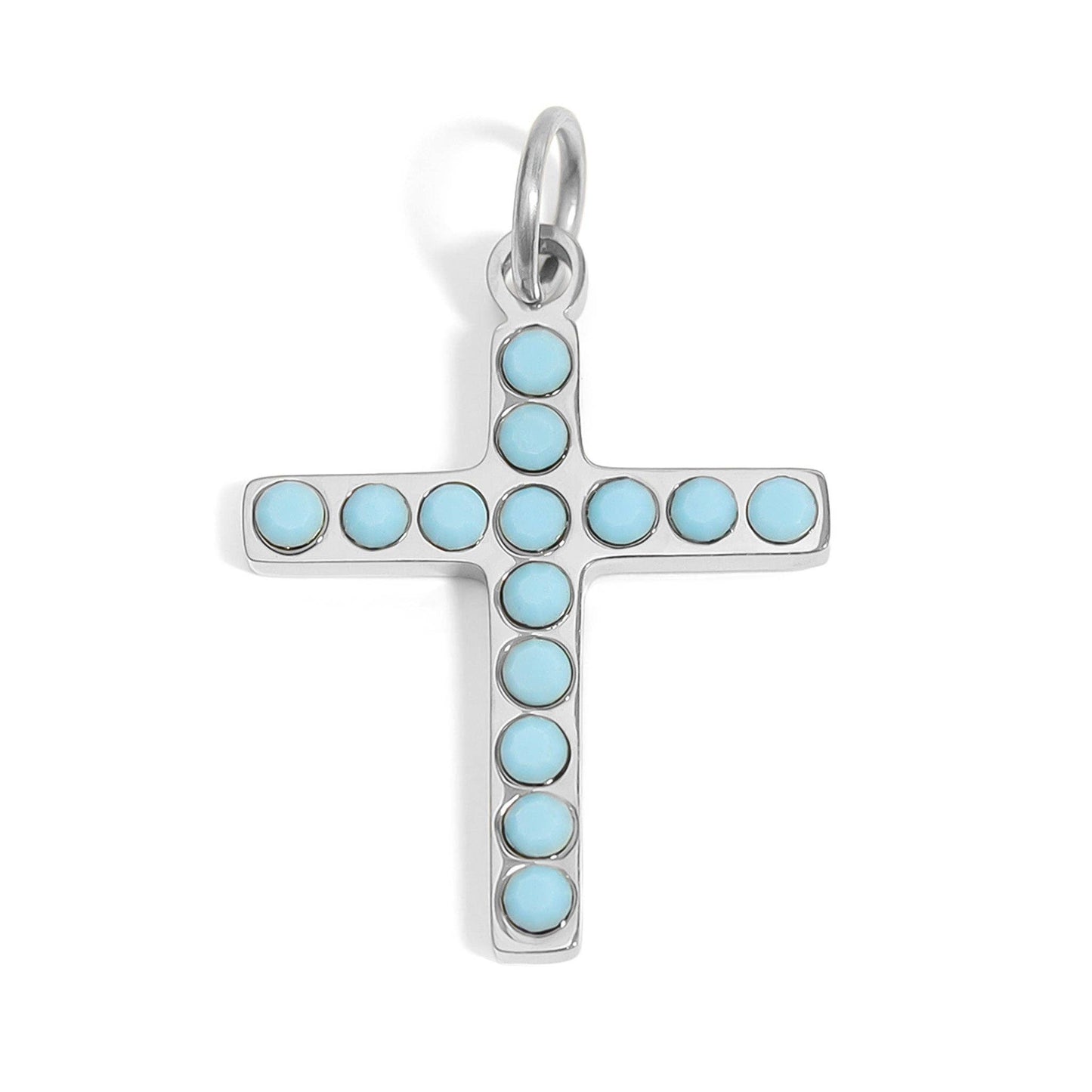 18K Gold PVD Stainless Steel Turquoise Stone Cross Charm