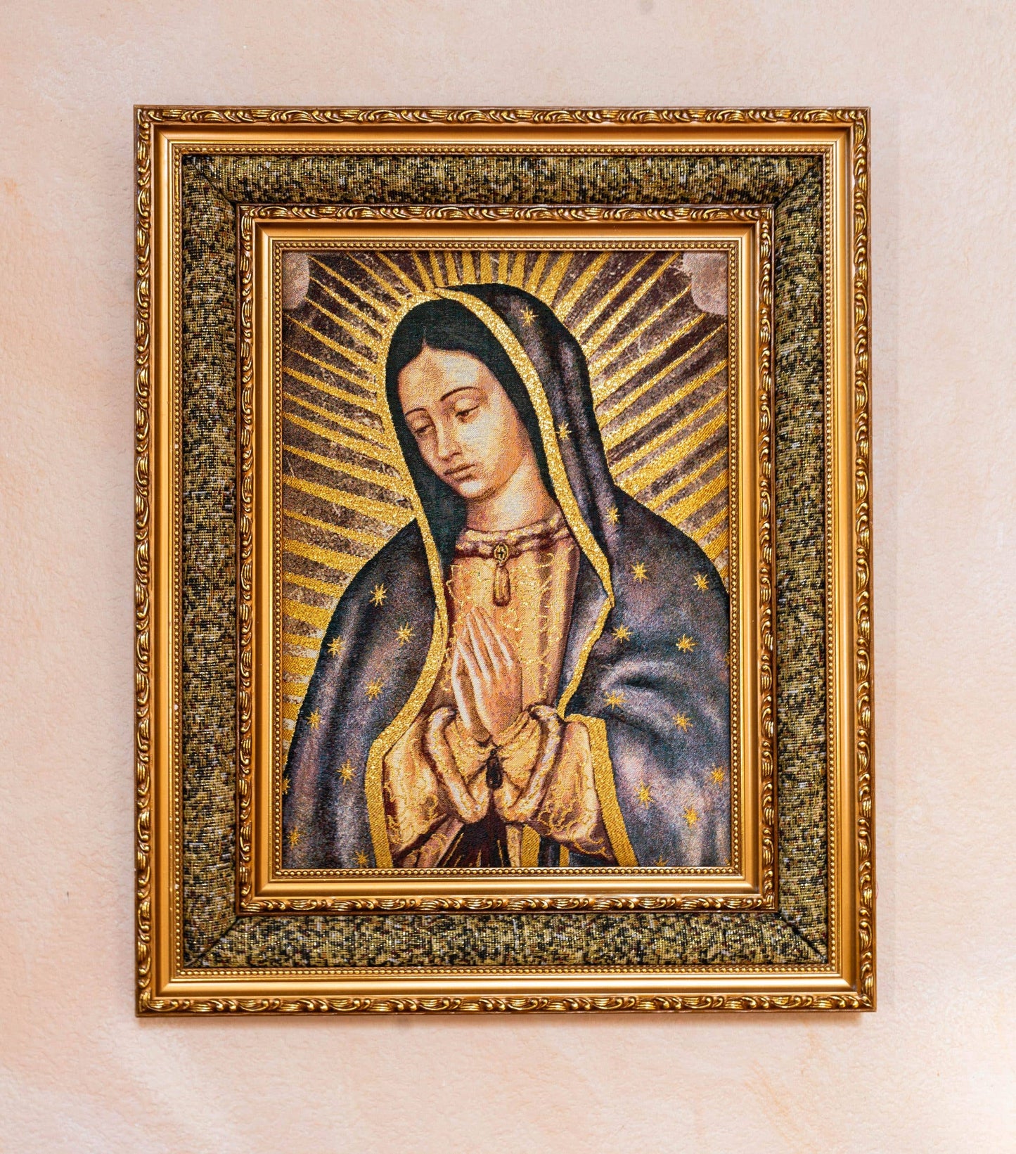 Lady of Guadalupe 1/2 Body Double Padded Framed Image   21"