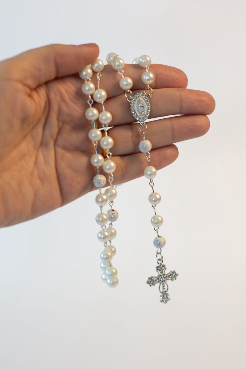 Rosary of Our Lady of Guadalupe – White Pearl & Silver