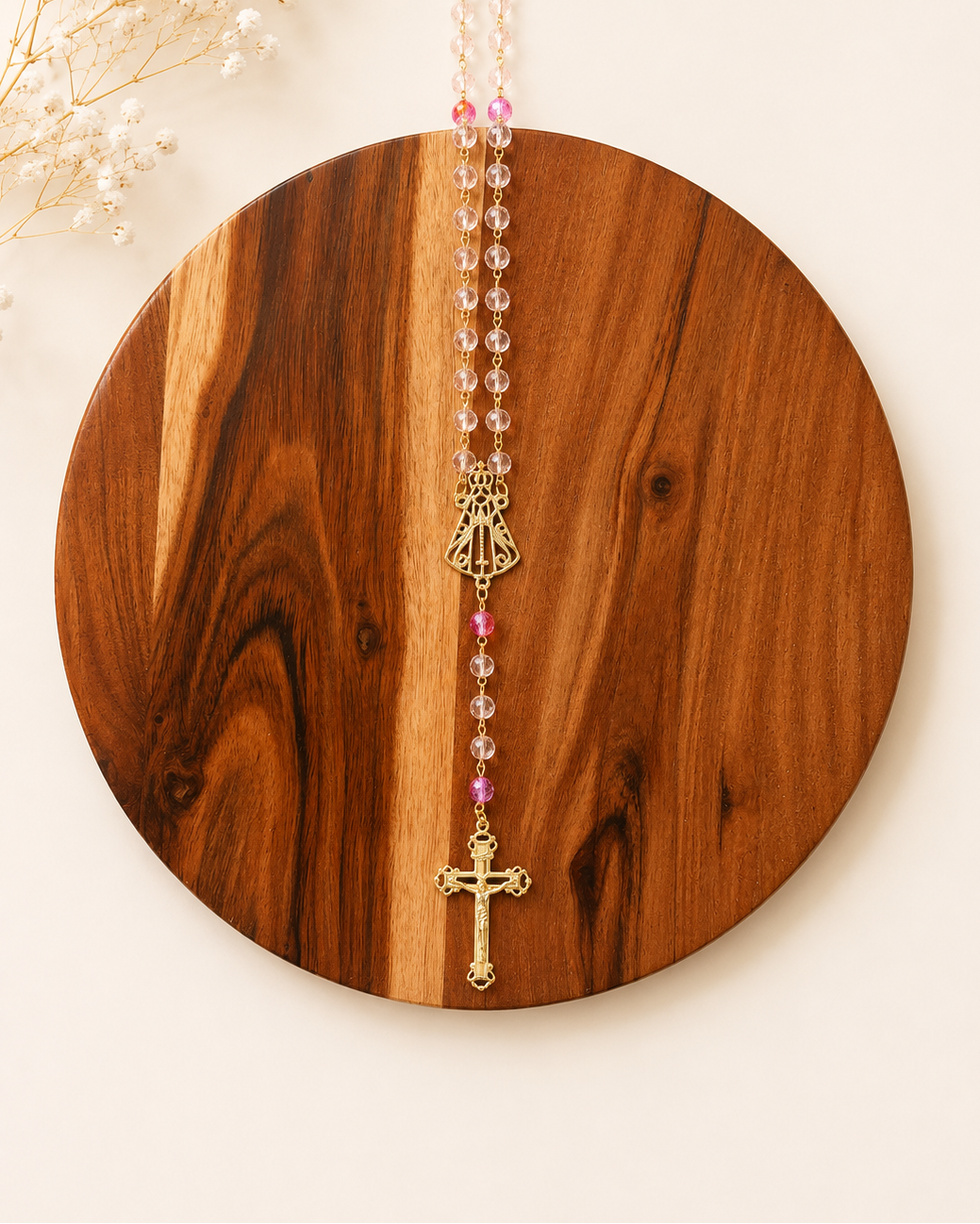 Our Lady of Aparecida Rosary | Crystal Catholic Rosary with Pink Accent Beads