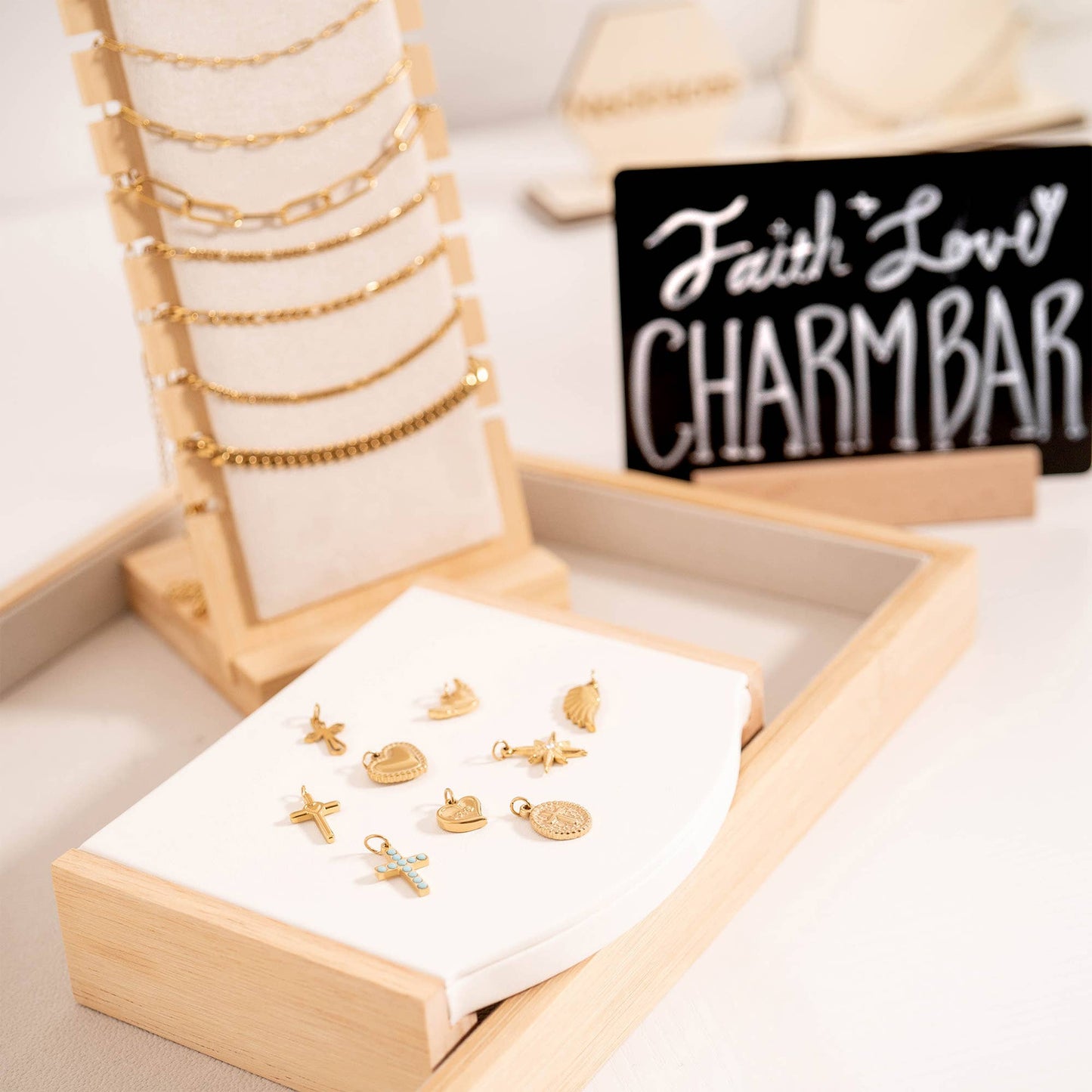 18K Gold PVD Stainless Steel Turquoise Stone Cross Charm