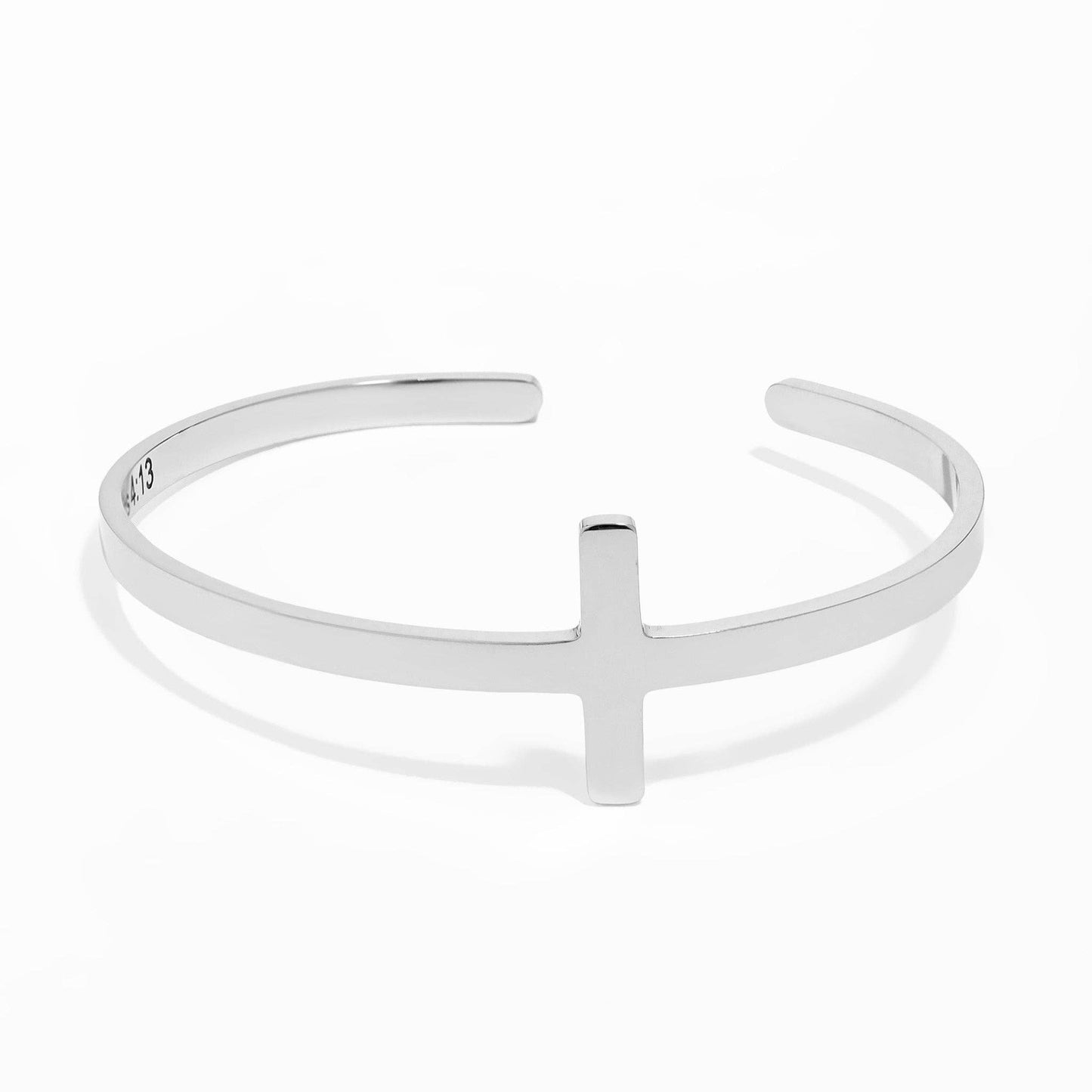 Stainless Steel Cross Cuff Bracelet with Christian Scripture Philippians 4:13