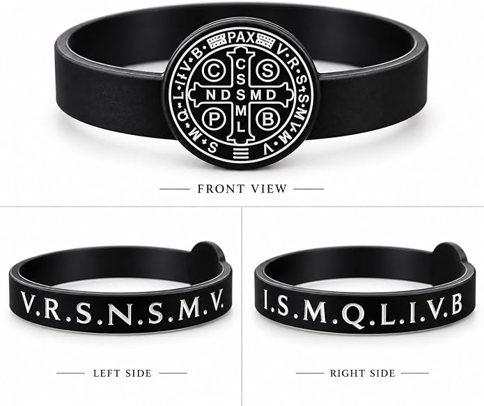 Silicone Saint Benedict Exorcism Bracelet Jesus Christian Amulet Demon Protection Ghost Hunter CSBP (Black) New on Amazon in past month