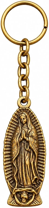 Our Lady of Guadalupe Keychains Baptism Favors, Decorative Oval Pendant, Bronze-Tone Metal with Antique Finish