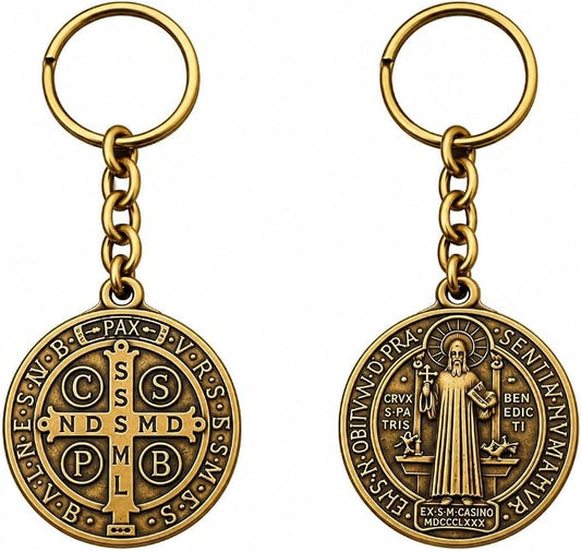 St. Benedict Medal Keychain | Bronze-Tone Metal with Antique Finish