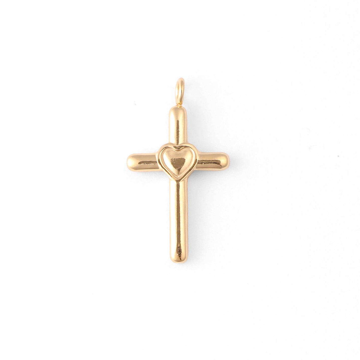 18K Gold PVD Stainless Steel Cross with Heart Charm
