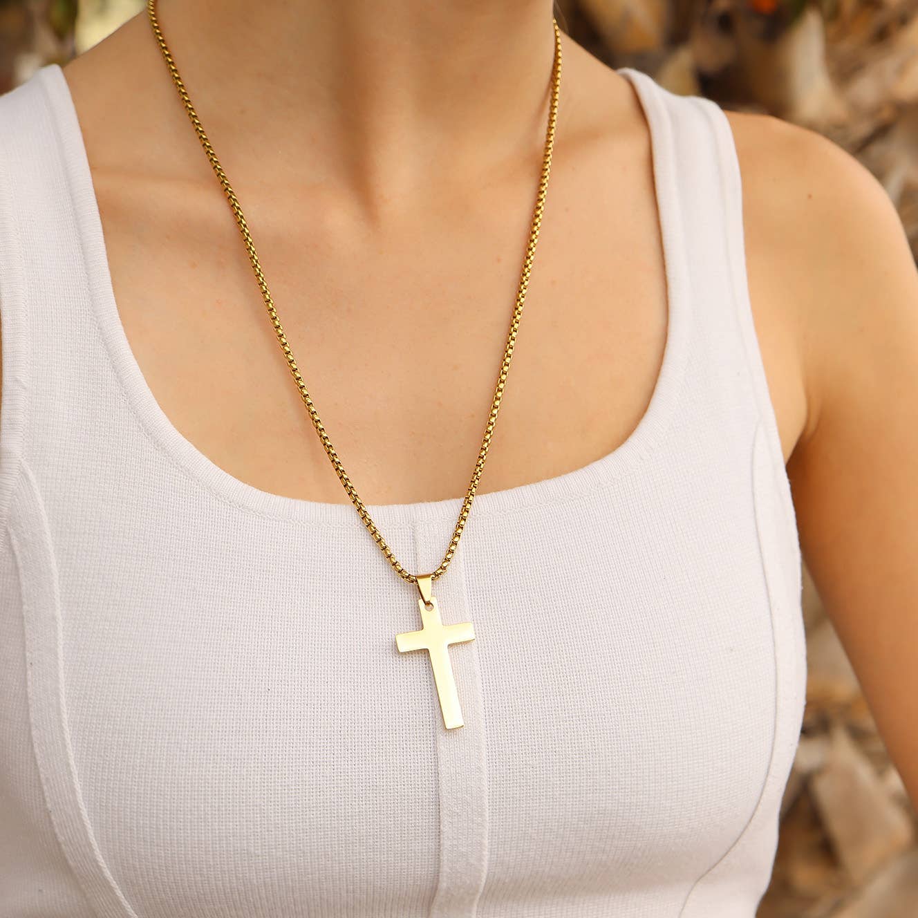 Stainless Steel Box Chain Cross Necklace