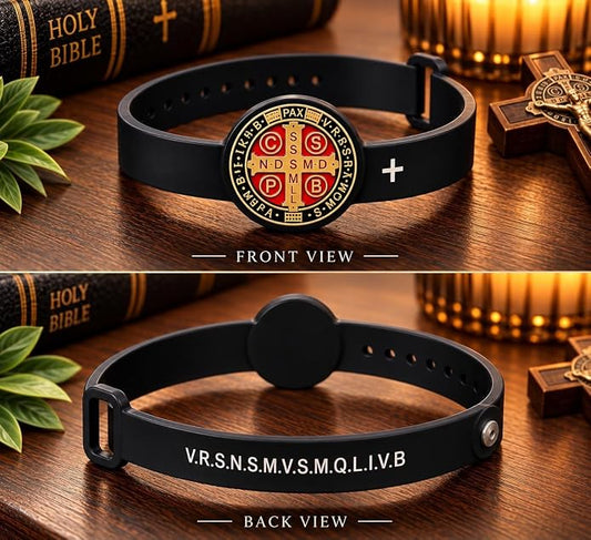 Silicone Saint Benedict Exorcism Bracelet Jesus Christian Amulet Demon Protection Ghost Hunter CSBP (Adjustable) New on Amazon in past month