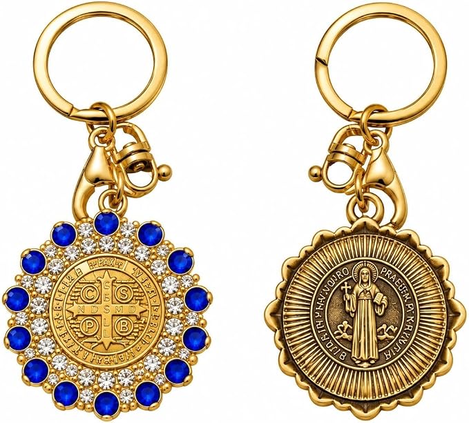 St Benedict Keychain Catholic Gift Protection Blessing San Benito Medalla