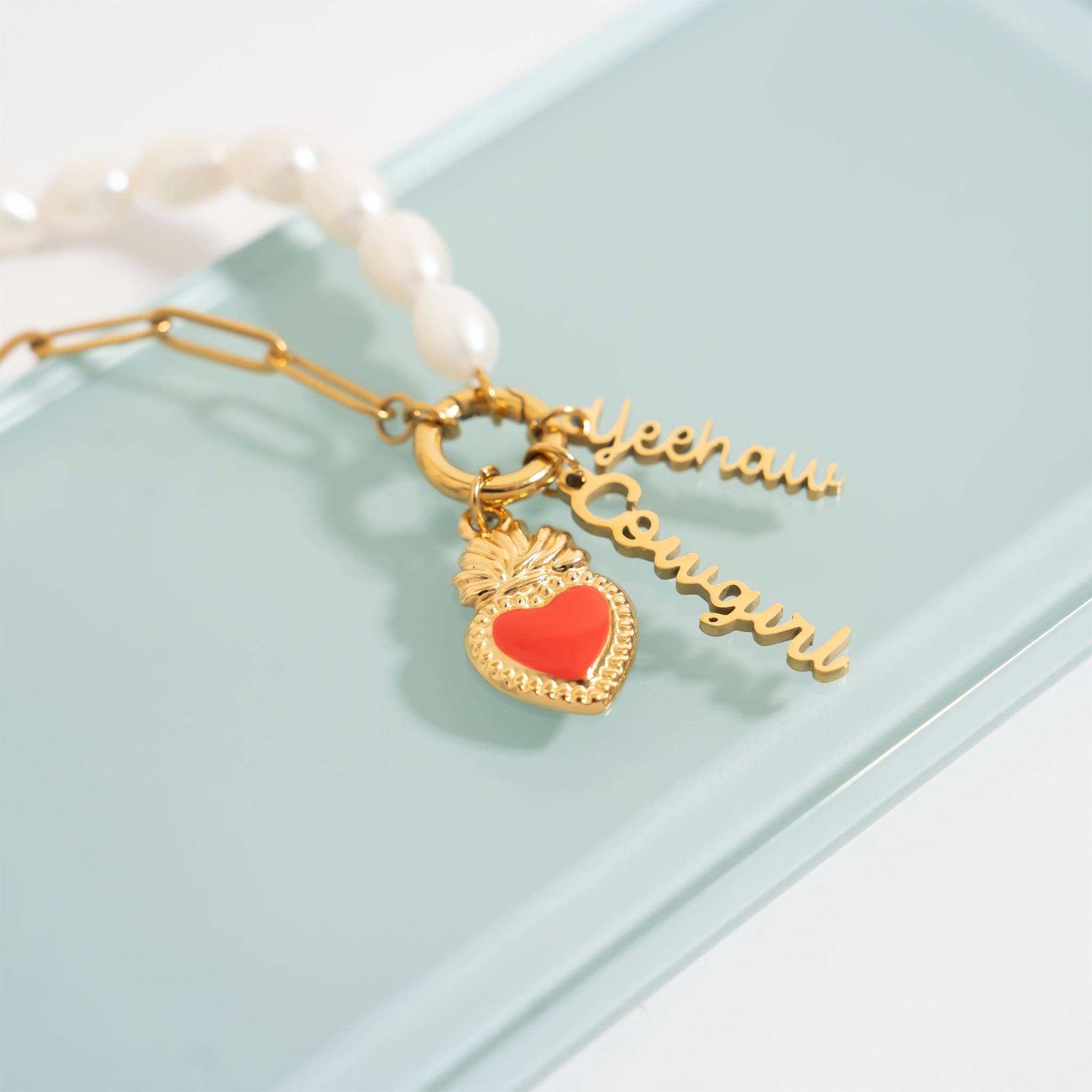 18K Gold PVD Stainless Steel Red Heart Charm