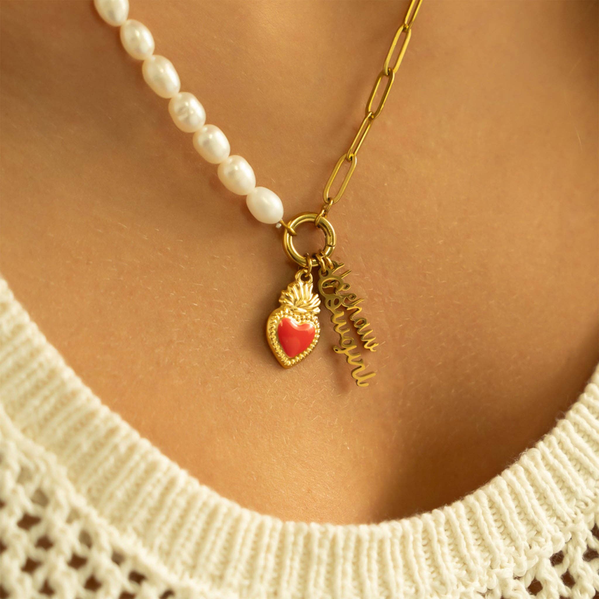 18K Gold PVD Stainless Steel Red Heart Charm
