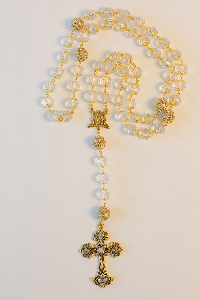 Elegant Crystal Rosary – “M” of Mary & Large Beads
