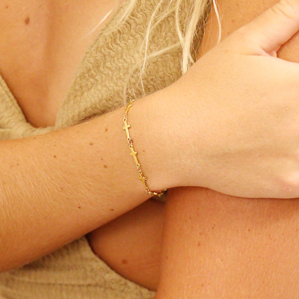 18K Gold PVD Stainless Steel Cross Chain - By The Foot