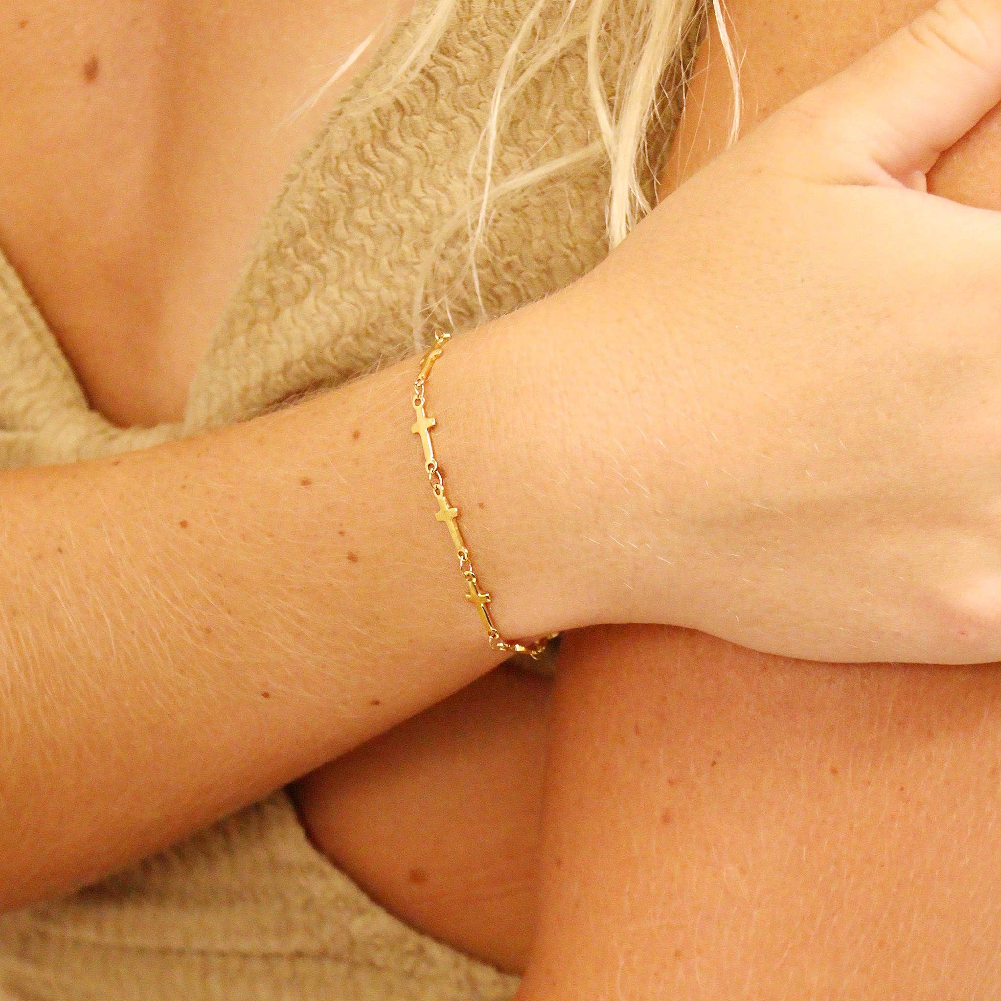 18K Gold PVD Stainless Steel Cross Chain - By The Foot