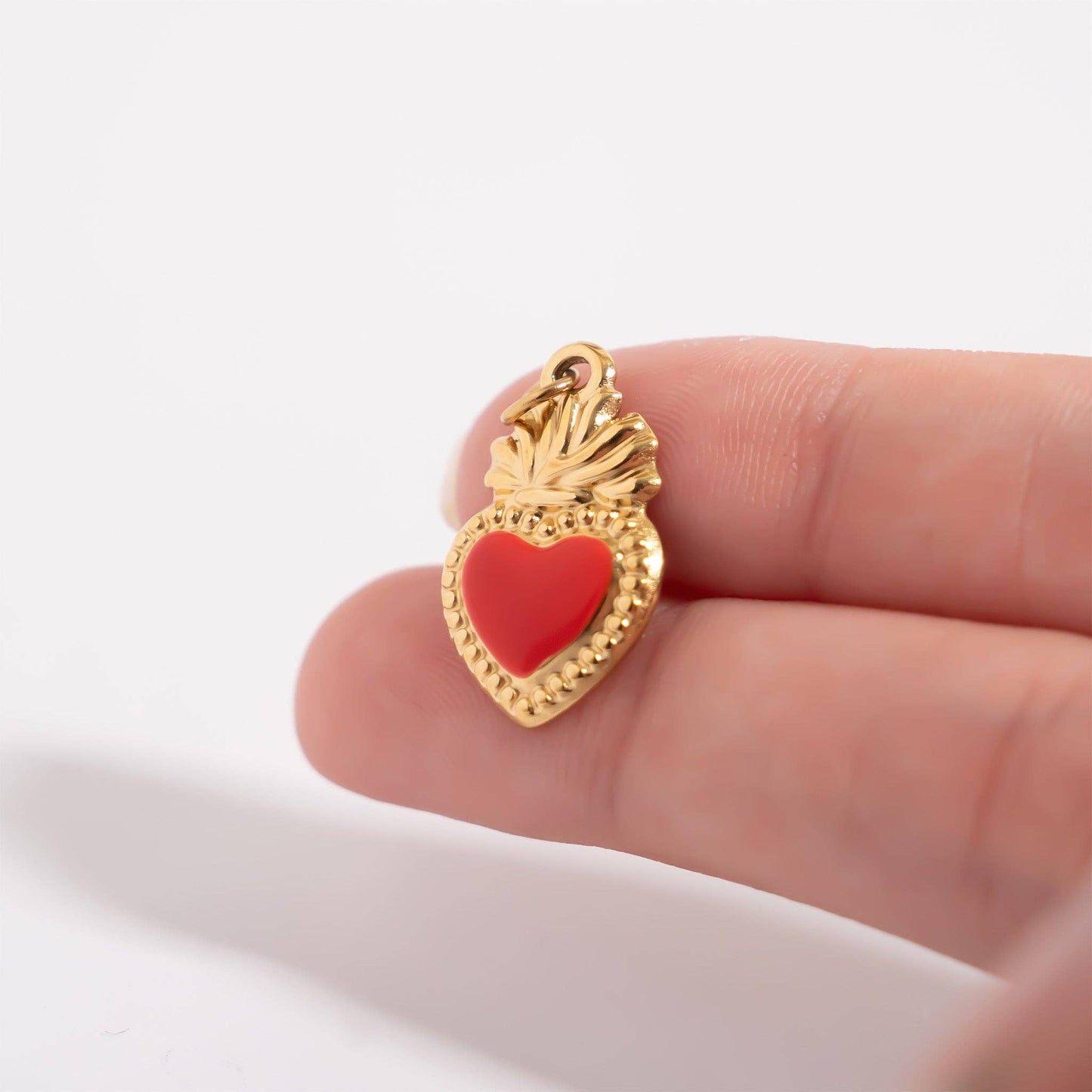 18K Gold PVD Stainless Steel Red Heart Charm