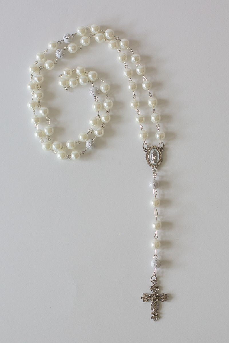 Rosary of Our Lady of Guadalupe – White Pearl & Silver