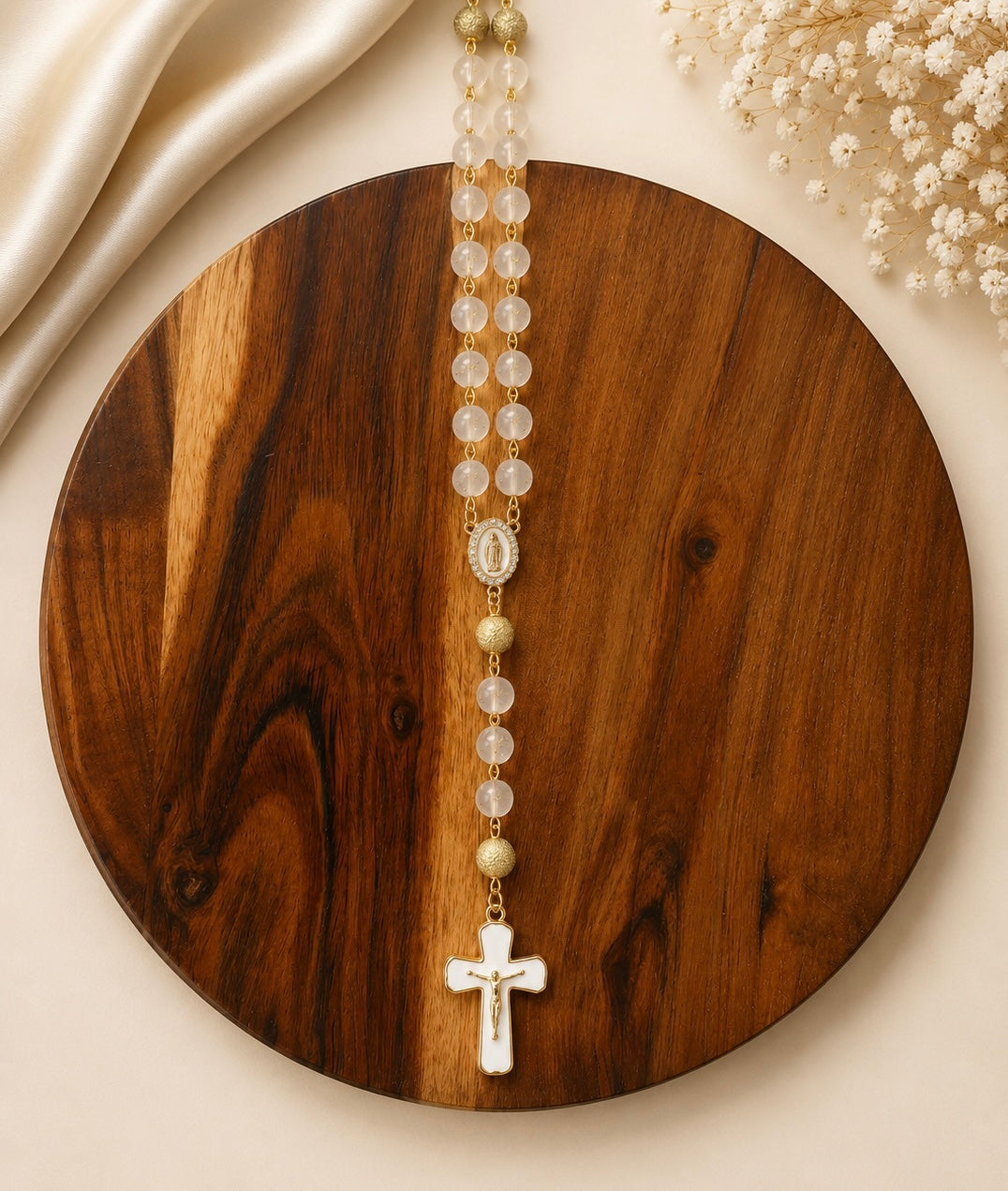 Our Lady of Guadalupe Rosary, White Star Beads Inspired by Mary's Mantle