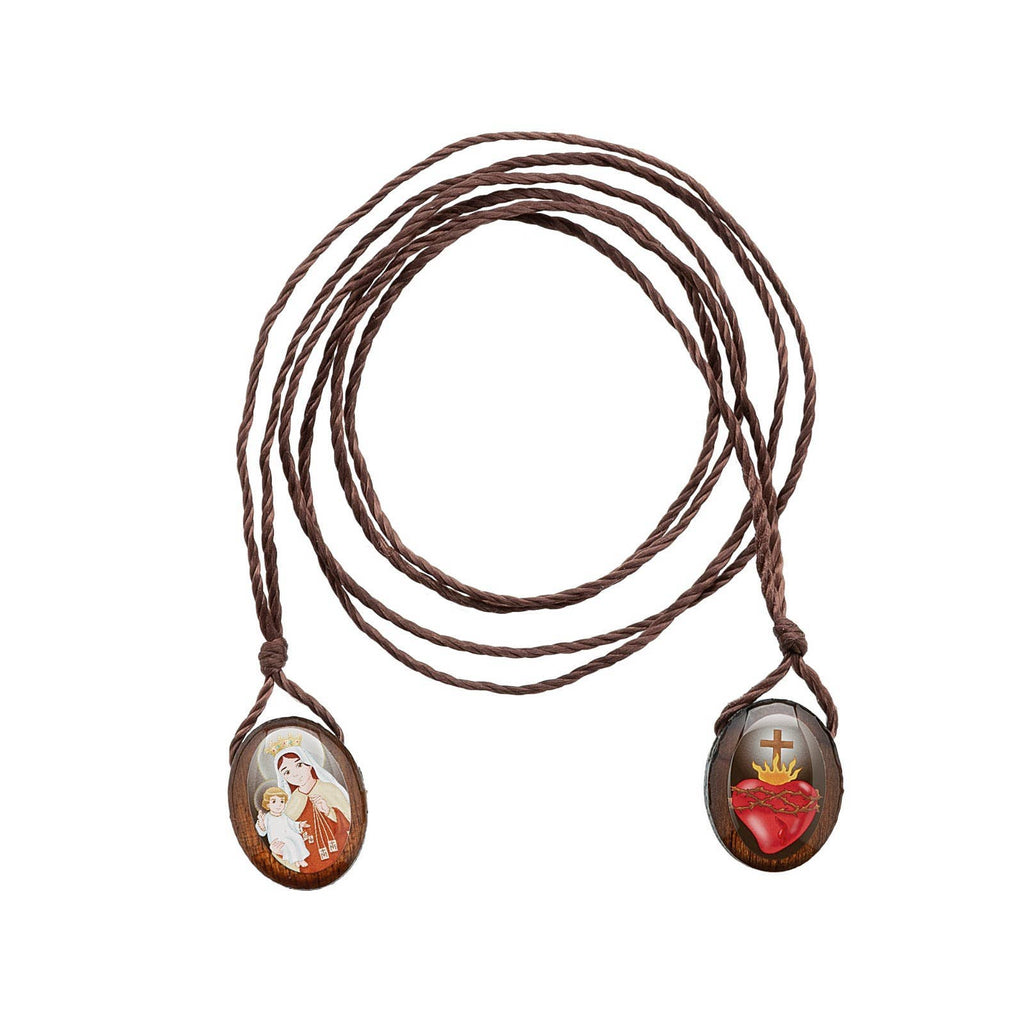 Child's Scapular Sacred Heart + Lady Mt. Carmel (Wooden SM)