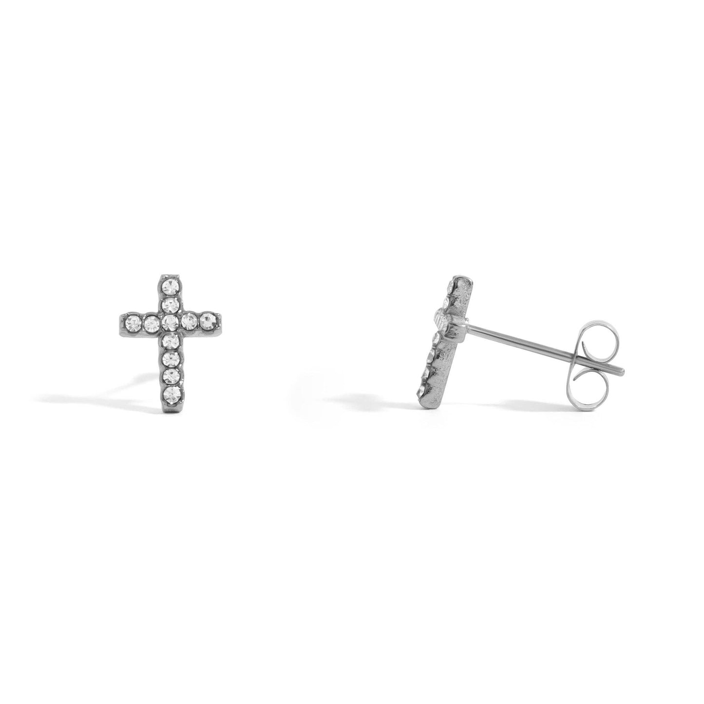 18K Gold PVD Stainless Steel Stone Cross Earrings