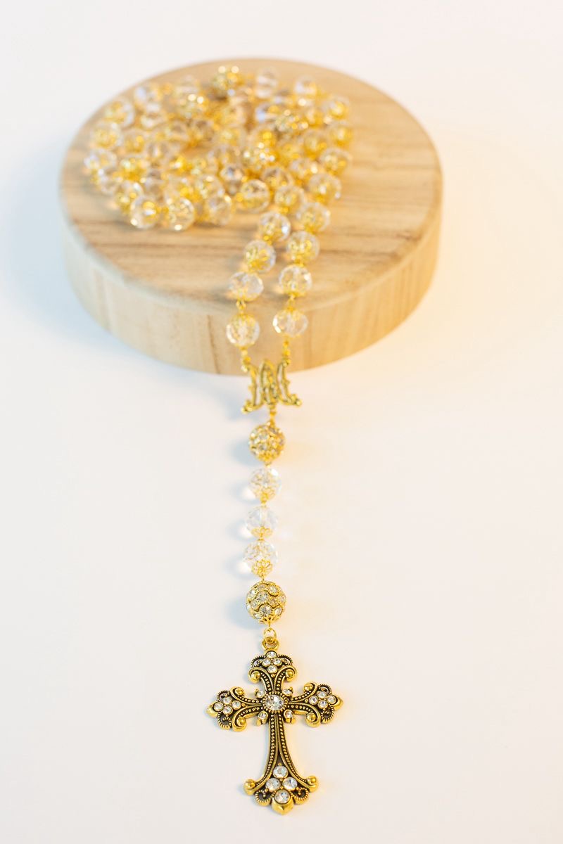 Elegant Crystal Rosary – “M” of Mary & Large Beads