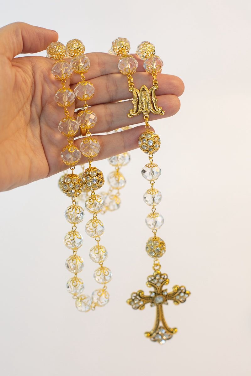Elegant Crystal Rosary – “M” of Mary & Large Beads