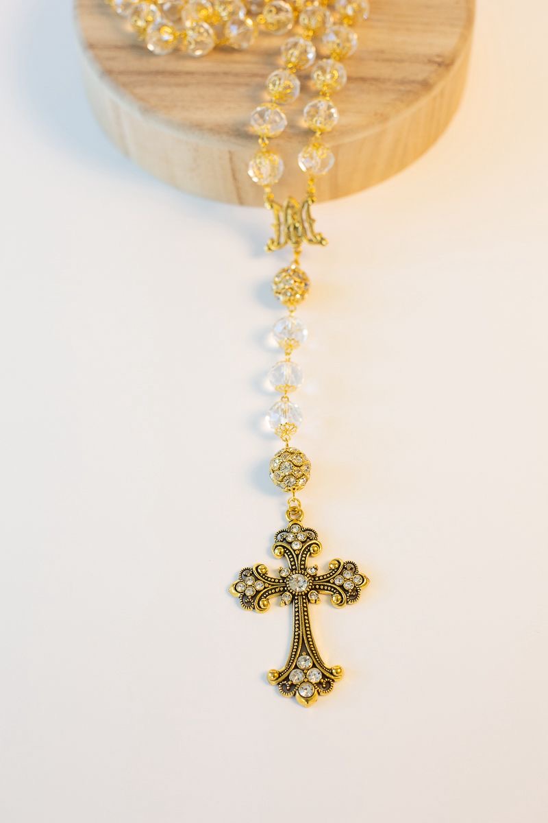 Elegant Crystal Rosary – “M” of Mary & Large Beads