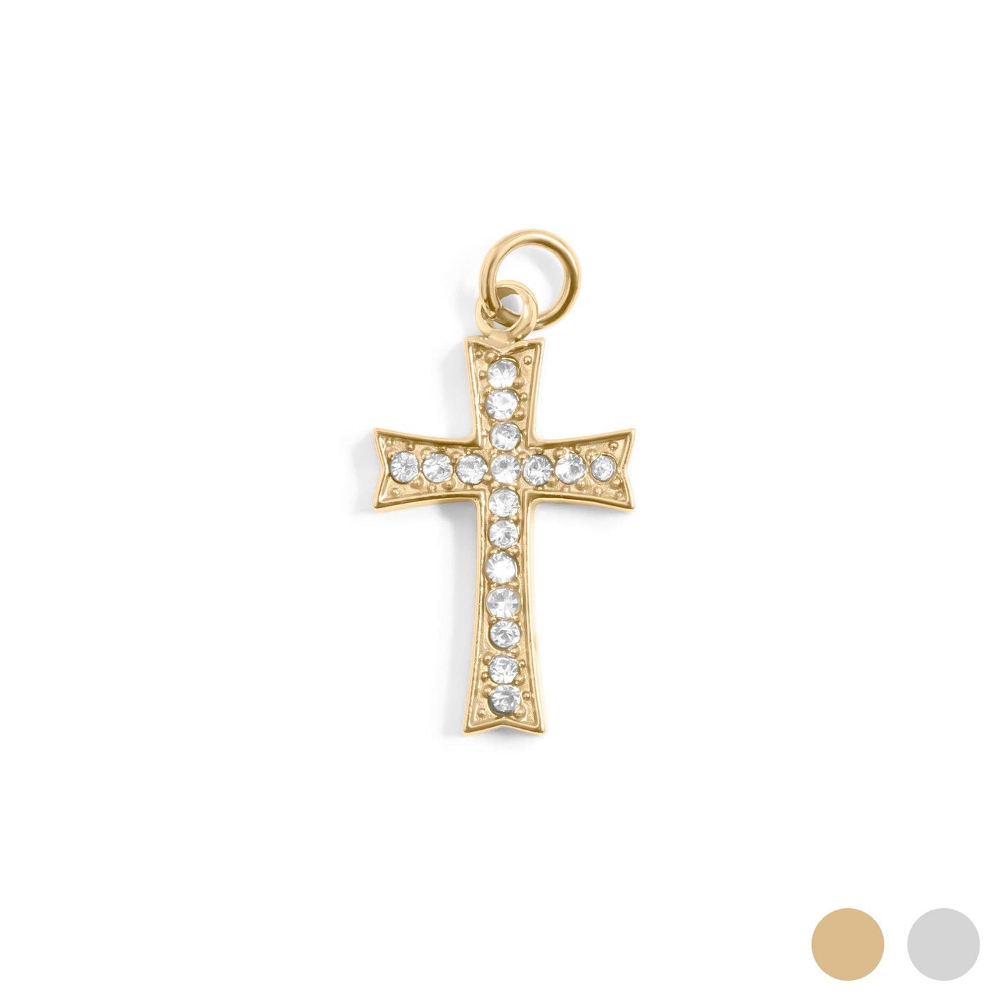 18K Gold PVD Stainless Steel Stone Cross Charm