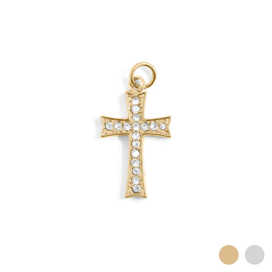 18K Gold PVD Stainless Steel Stone Cross Charm