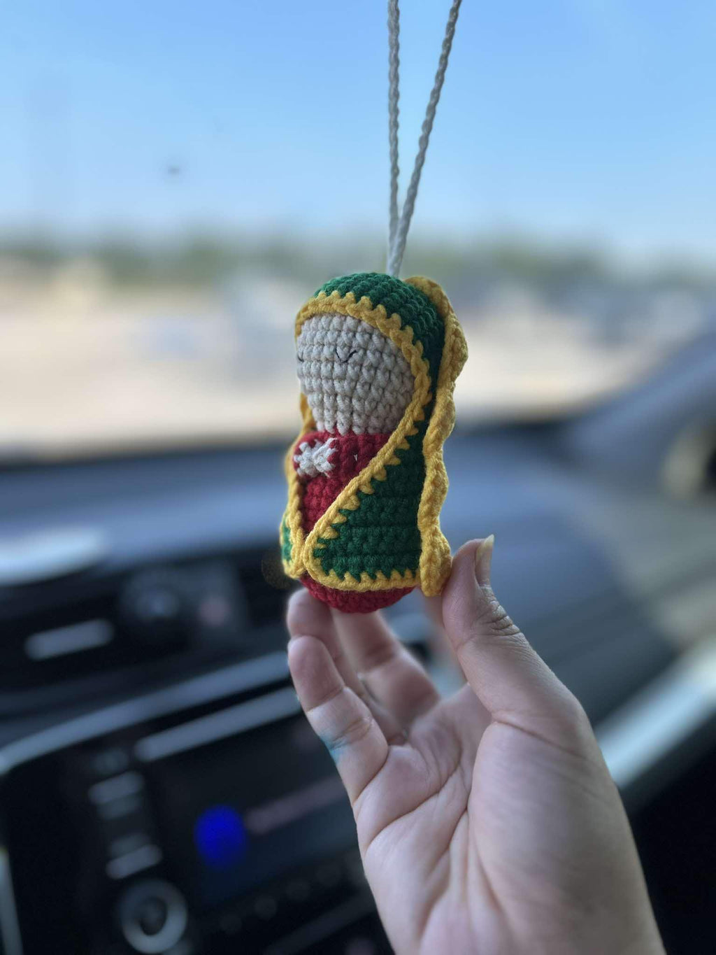 Crocheted Rosary Our Lady Of Guadalupe Hanging, Car Decor