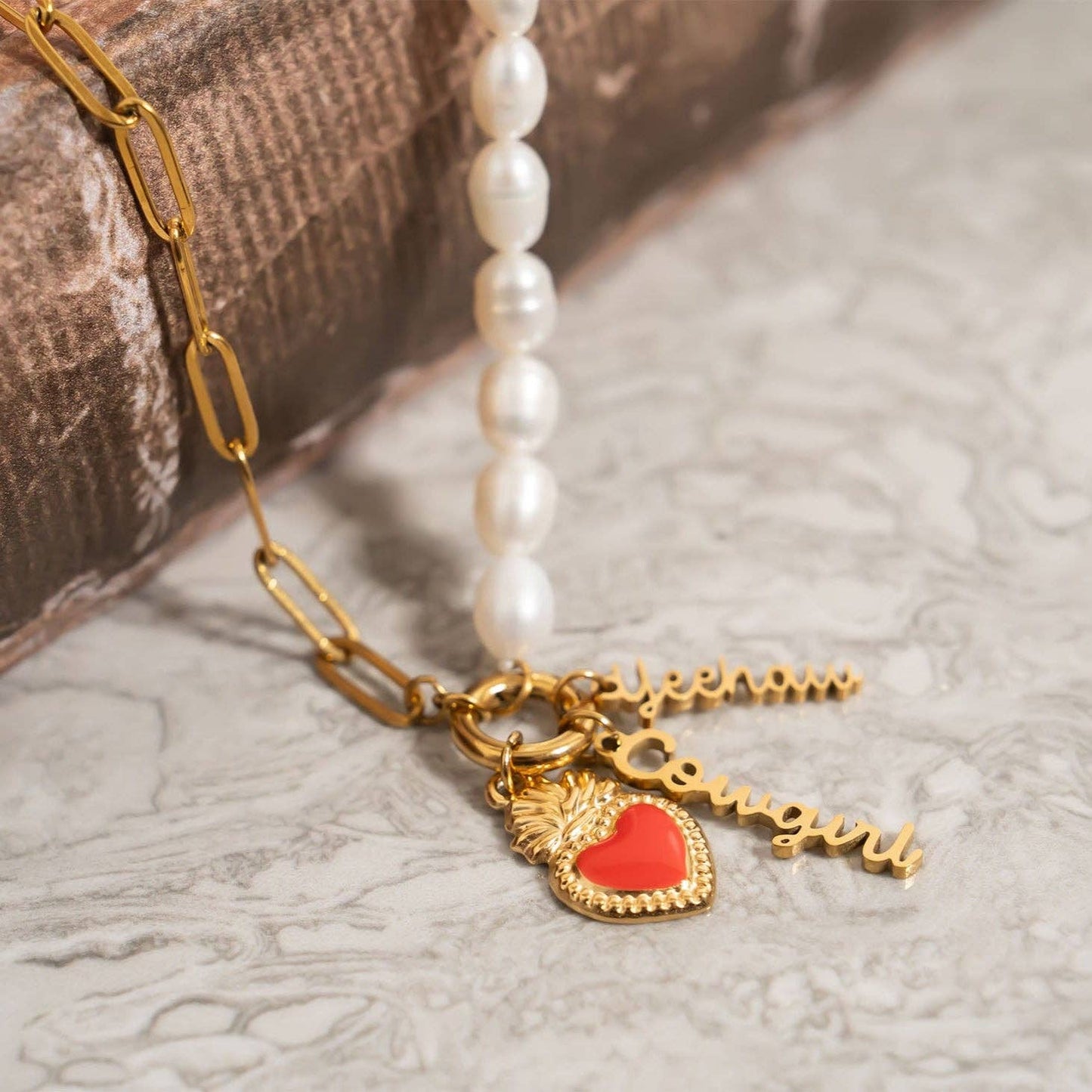 18K Gold PVD Stainless Steel Red Heart Charm