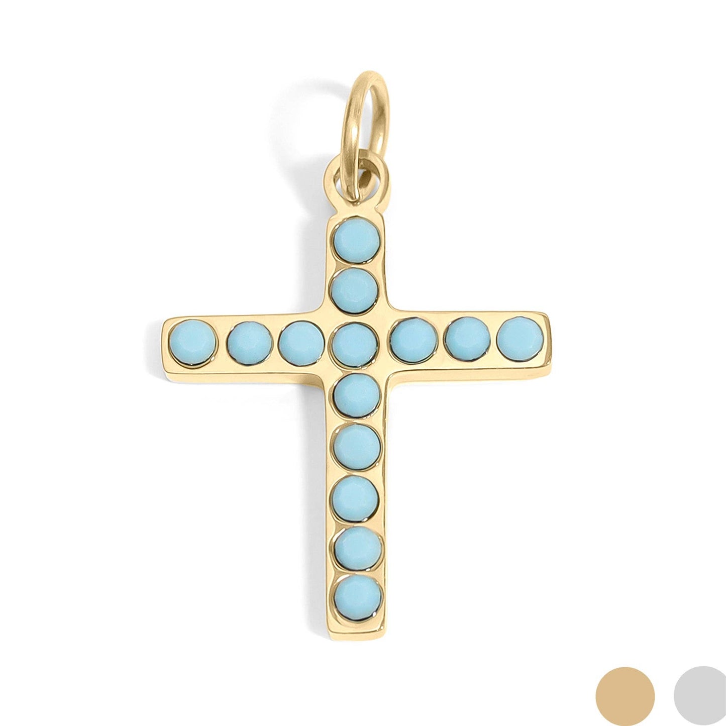 18K Gold PVD Stainless Steel Turquoise Stone Cross Charm