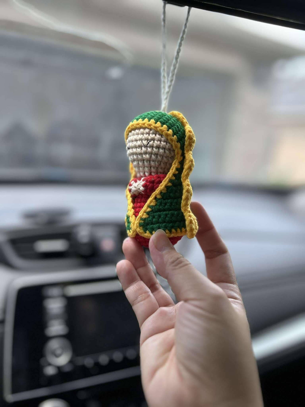 Crocheted Rosary Our Lady Of Guadalupe Hanging, Car Decor