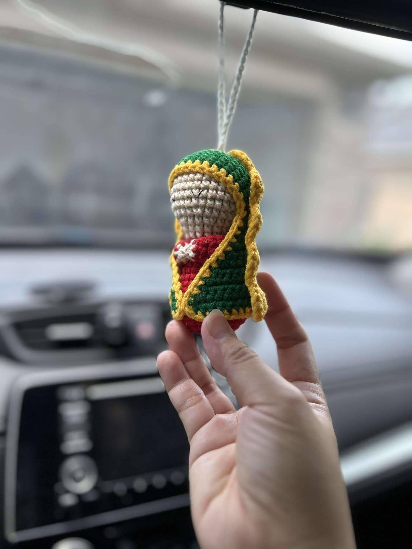 Crocheted Rosary Our Lady Of Guadalupe Hanging, Car Decor